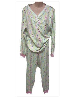 Serra Pajama Sleepwear Lounge Set Sz LARGE COCTAILS Pink Lime Long Sleeve Jogger